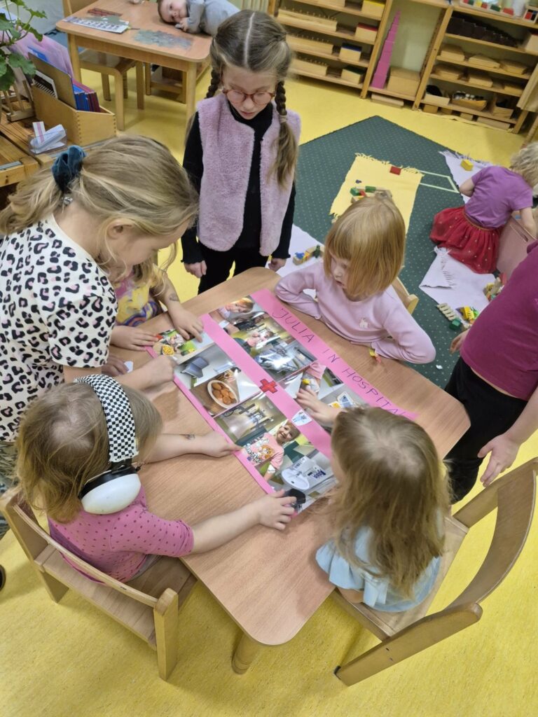 Prezentacja dziewczynki o szpitalu, dzieci słuchają z empatią i wsparciem